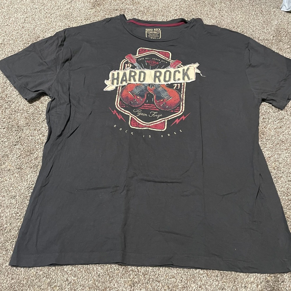 Hard Rock Cafe Pigeon Forge T-Shirt Men XXL Gray Graphic Guitar Rock Is Free Tee